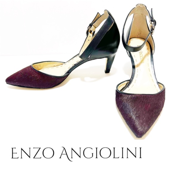 Enzo Angiolini Shoes - NWOB, Enzo Angiolini, Burgundy Real Calf Hair, Ankle Wrap Black Kitten Heels, 7M